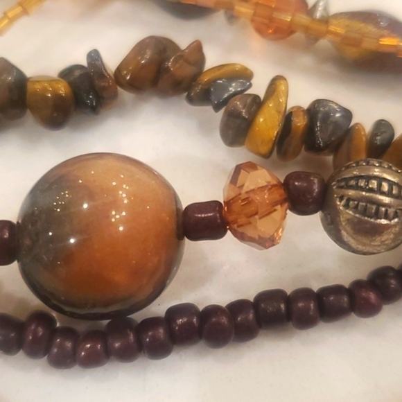 Vintage Tigers Eye Gemstone, Glass and Acrylic Handmade Statement Necklace - Picture 11 of 12